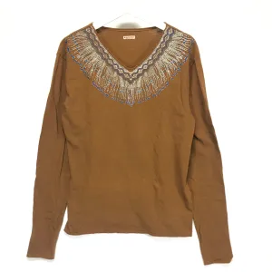 [XL] Kapital V Neck Printed Beads LS Tee Shirt