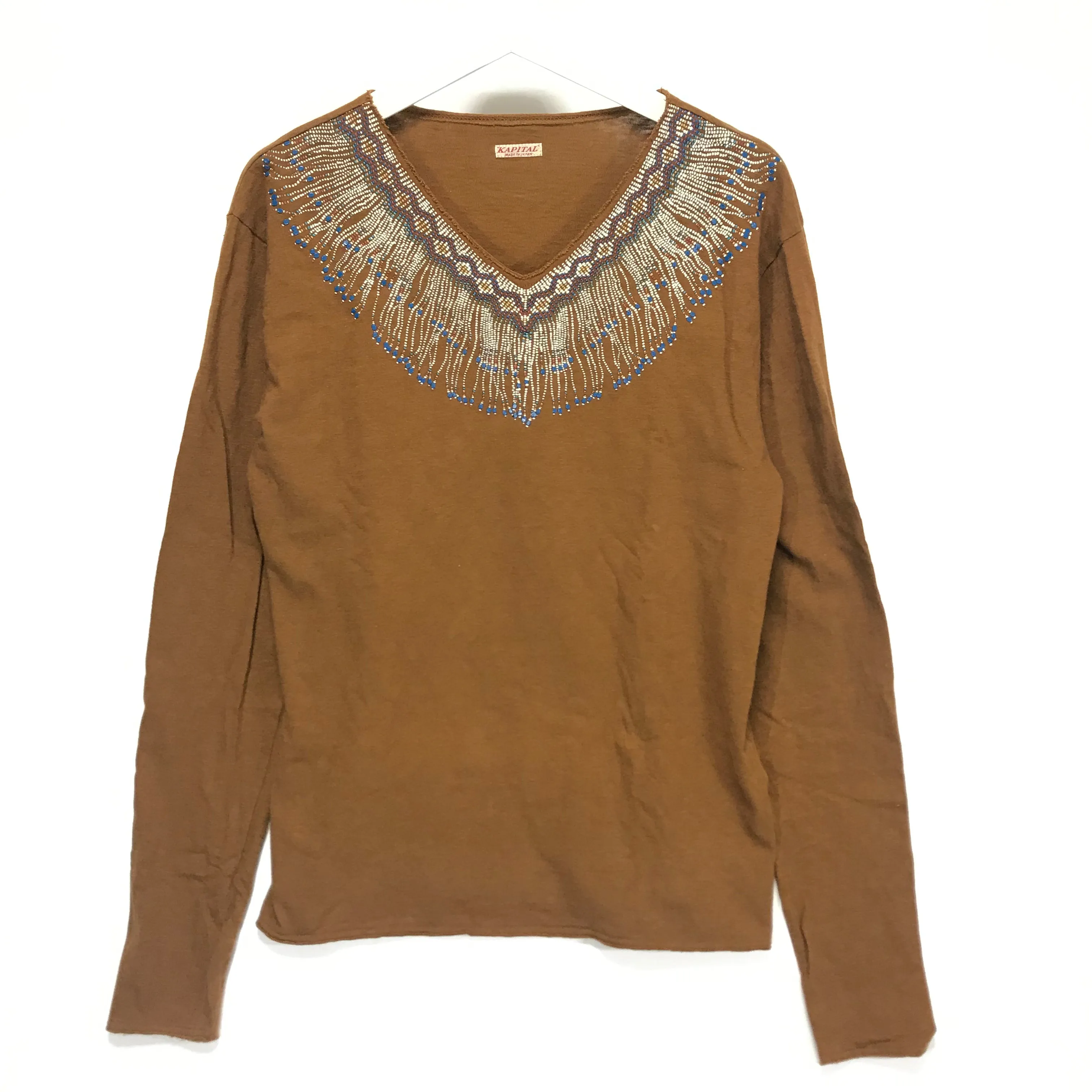 [XL] Kapital V Neck Printed Beads LS Tee Shirt