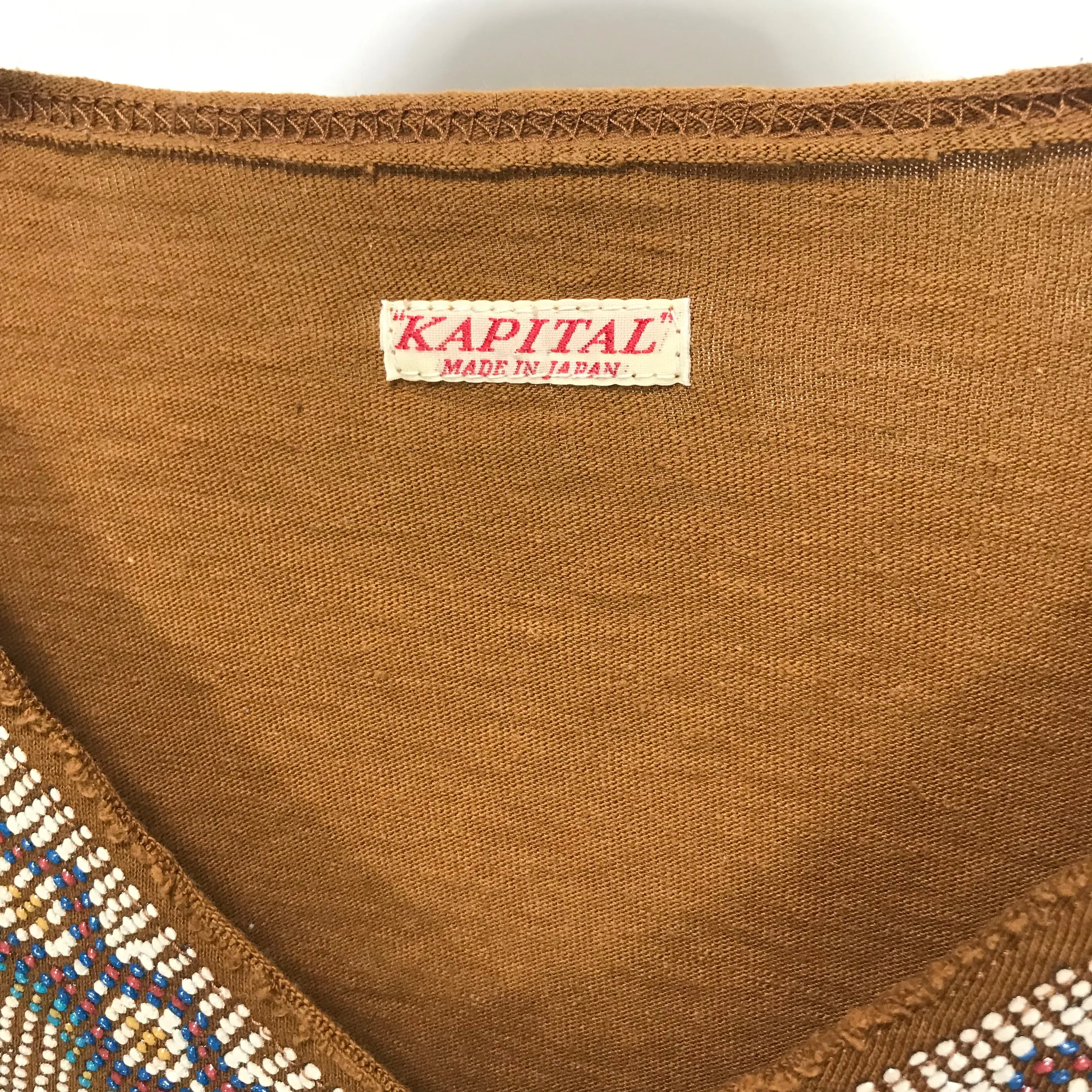 [XL] Kapital V Neck Printed Beads LS Tee Shirt